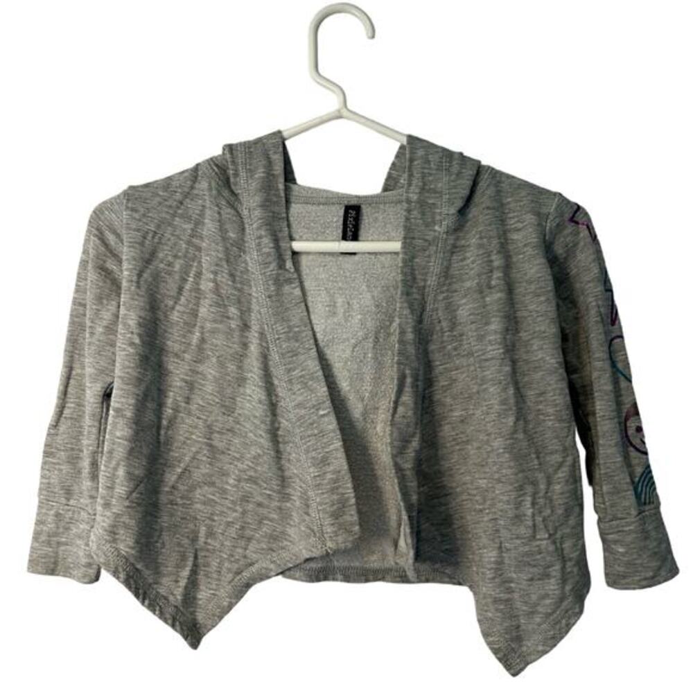Pixie Lane Toddler Girls 2/3 Gray Open Front Sweater Hooded Star Heart‎ Trendy